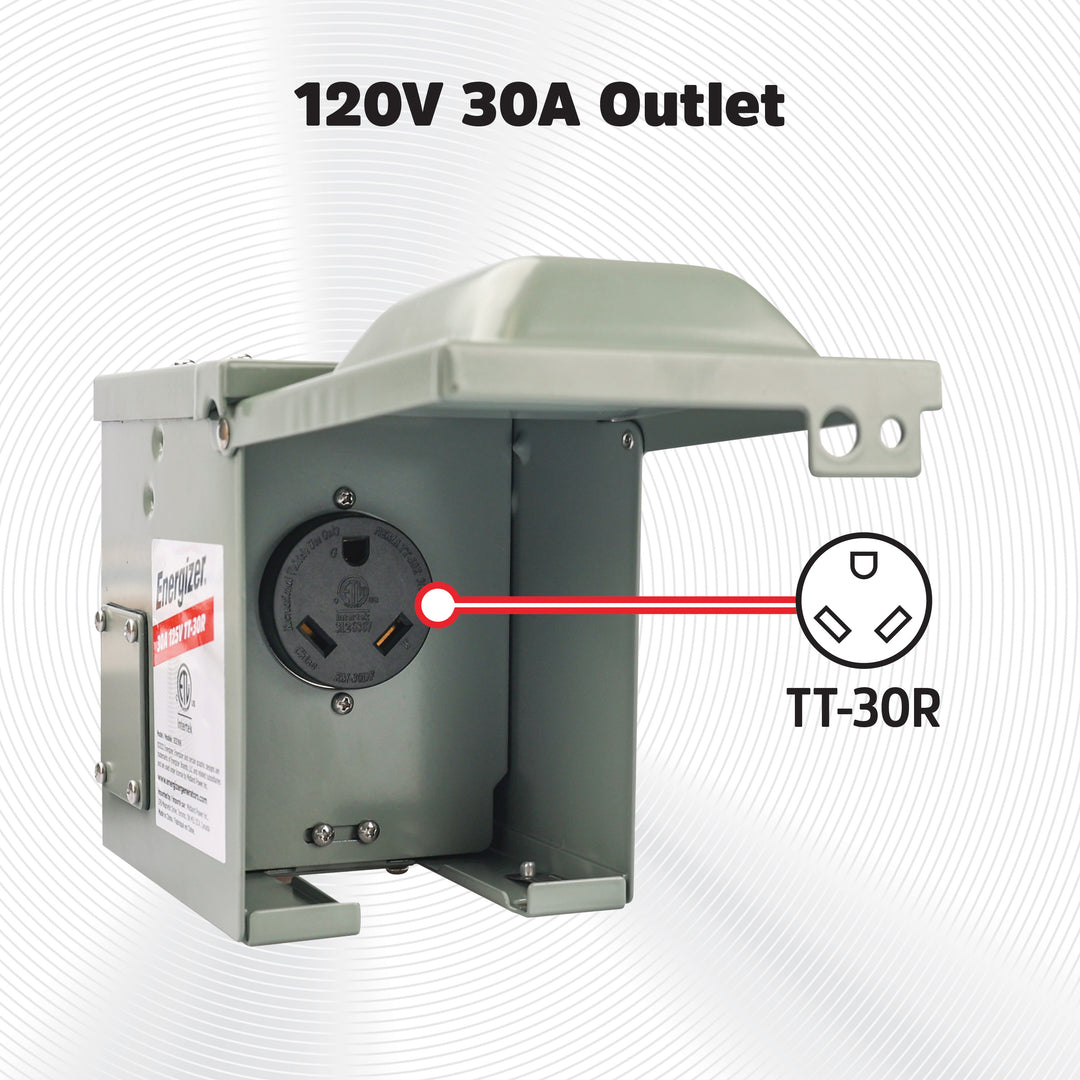 Ev Rv Outlet Box Energizer 30A ECE169 Outdoor Outlet Box for EV and RV Vehicles 125V TT ...